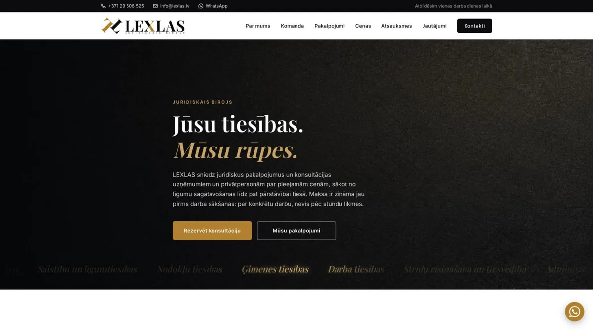 LEXLAS website home page: “Your rights. Our care.”