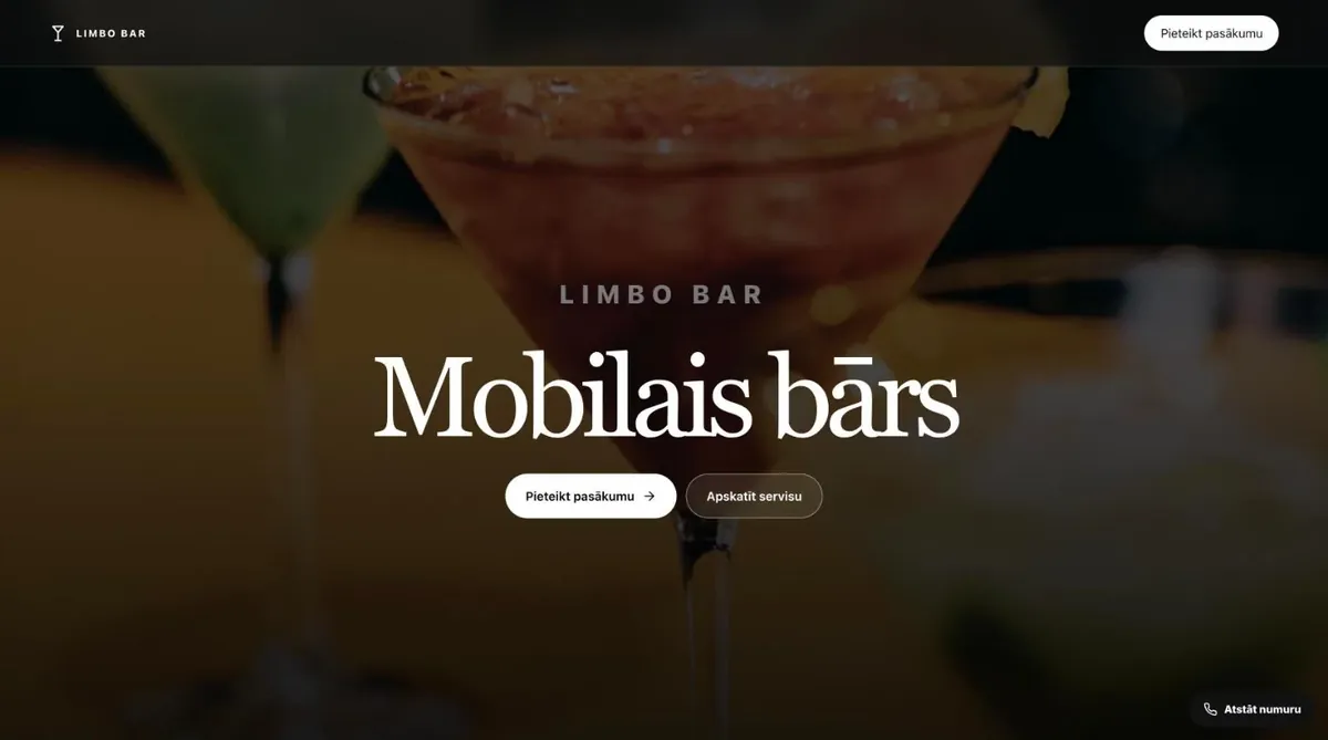 LIMBO BAR website home page: “Mobile bar”