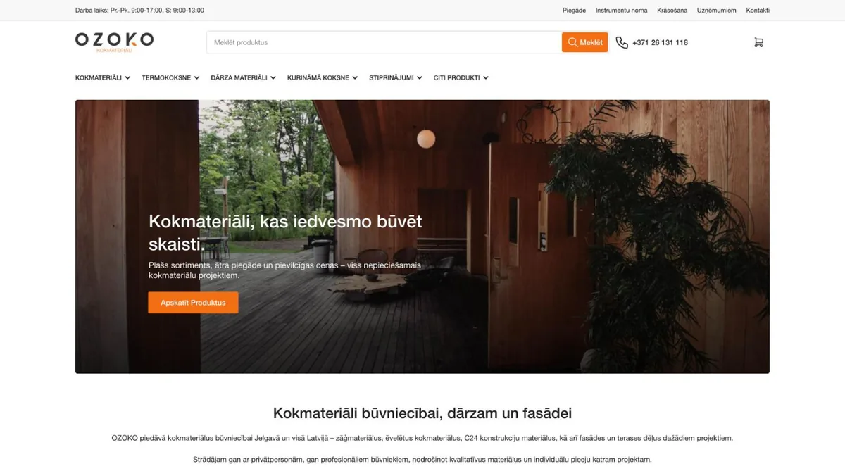 OZOKO online store home page with product search